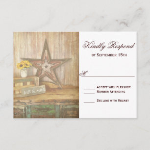 Rustic Country Western Star Wood Wedding Tarjeta R