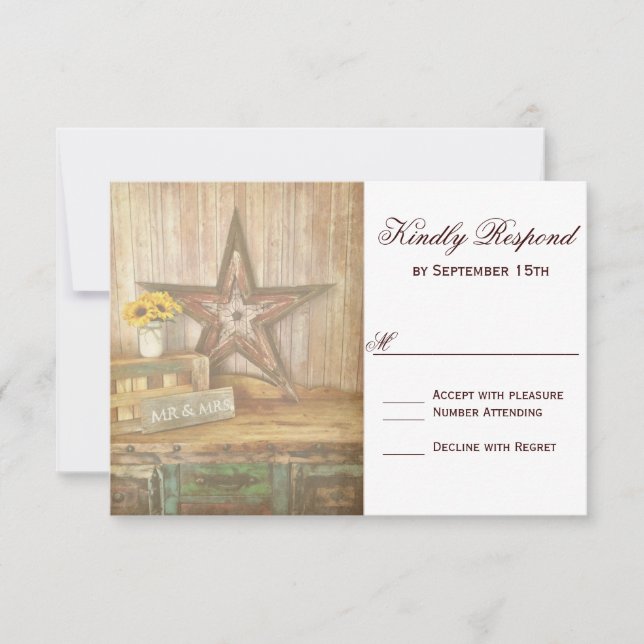 Rustic Country Western Star Wood Wedding Tarjeta R (Anverso)