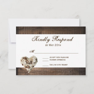 Rustic Country Wood Flower Heart Wedding RSVP