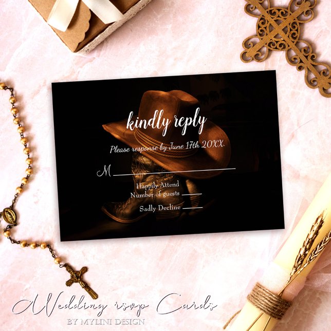 Rustic Cowboy Boots Country Wedding Tarjeta RSVP (Subido por el creador)