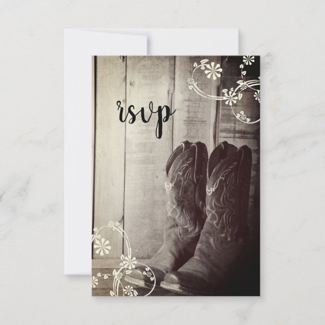 Rustic Cowboy Boots Country Western Wedding RSVP (Anverso)