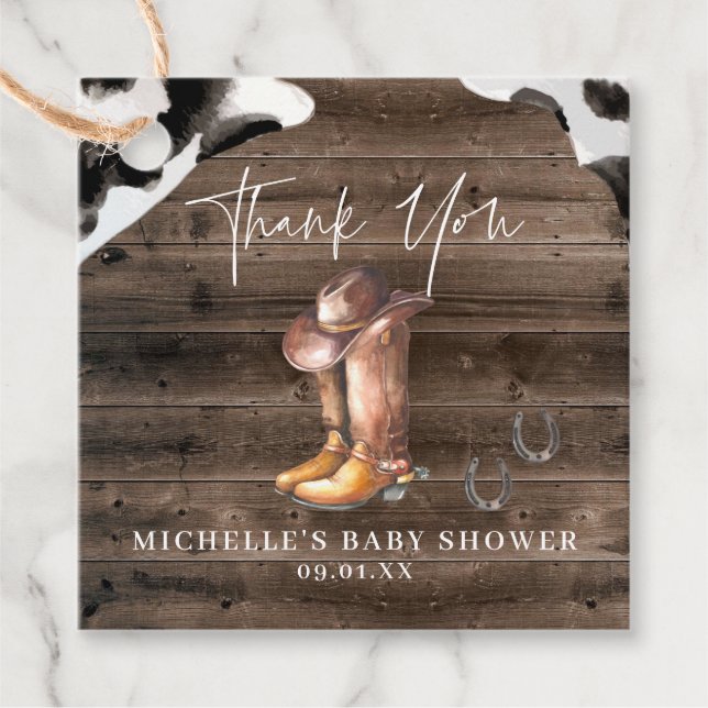 Rustic Cowboy Western | Etiqueta de Baby Shower Fa (Anverso)