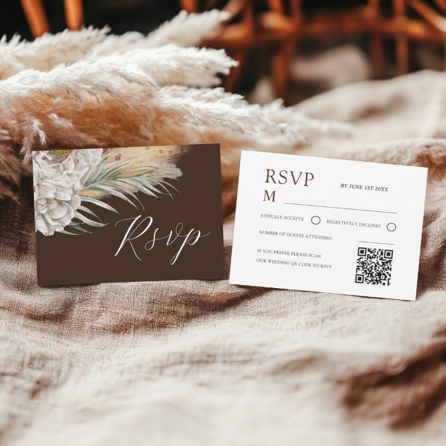 Rustic Dark Brown Watercolor Floral RSVP (Subido por el creador)