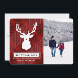 RUSTIC DEER | TARJETA DE FOTOGRAFÍA DE PLAID HOLID<br><div class="desc">RUSTIC DEER | TARJETA DE FESTIVIDAD DE PLAID: reno de nariz roja,  rústico de seda roja,  tarjeta de vacaciones de campo. Personalizar y compra,  envía a tus amigos y familiares.</div>