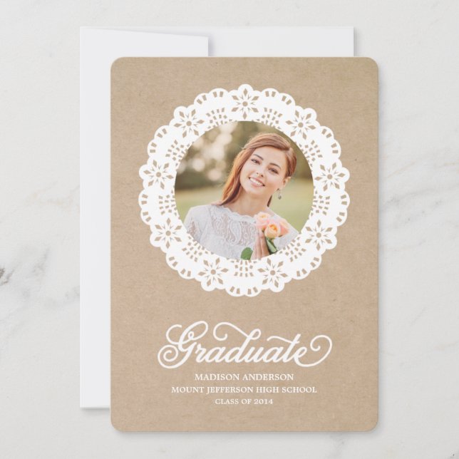 Rustic Doily | Invitación a la fiesta de graduació (Anverso)