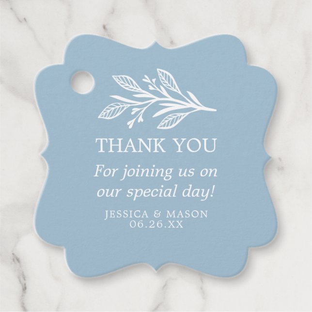 Rustic Dusty Blue Boda Gracias Etiqueta De Favor (Anverso)