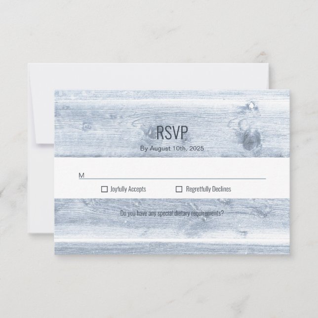 Rustic Dusty Blue Wood Wedding RSVP (Anverso)