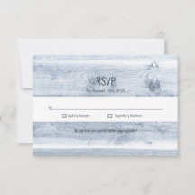 Rustic Dusty Blue Wood Wedding RSVP