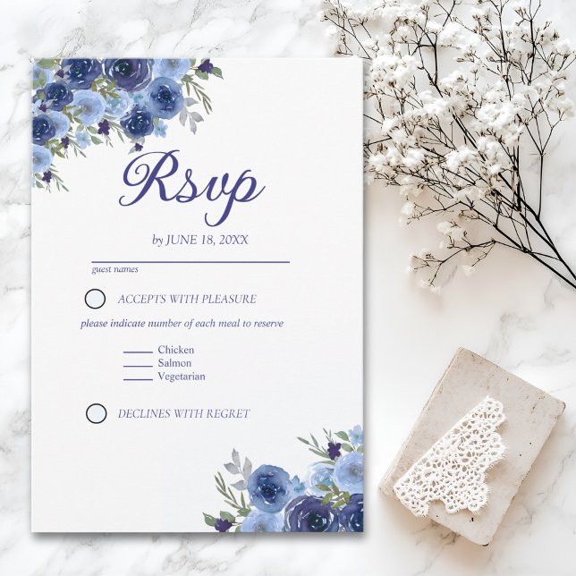 Rustic Elegance – Boho Navy Flower Design RSVP (Subido por el creador)