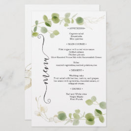 Rustic Eucalyptus Greenery Gold Chic Wedding Menu