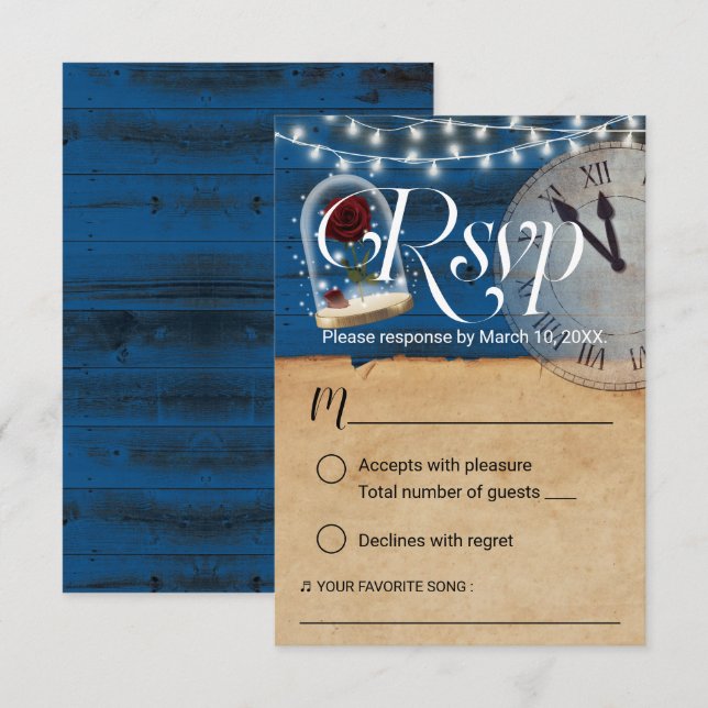 Rustic Fairytale Marina Boda Azul Barn RSVP (Anverso / Reverso)
