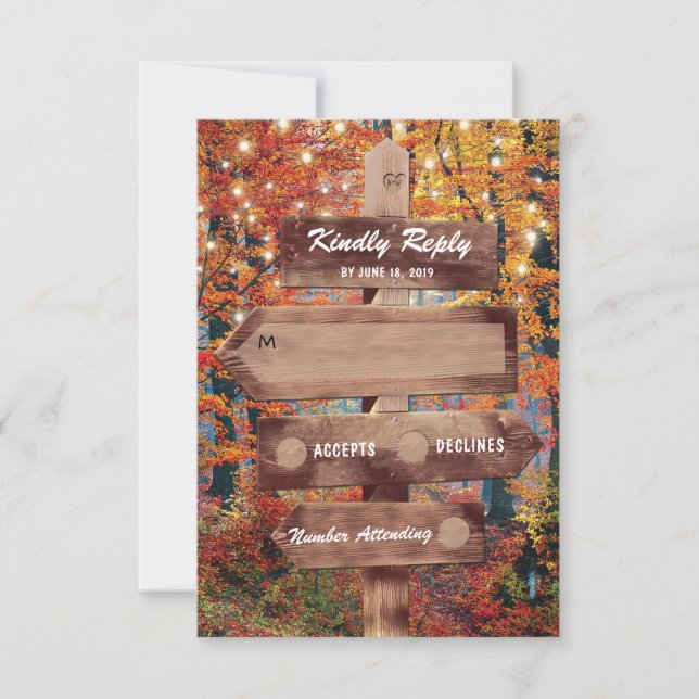 Rustic Fall Woodland String Lights Wedding RSVP (Anverso)