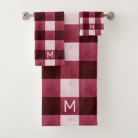 Rustic Farmhouse Burgundy Buffalo Check & Mongram