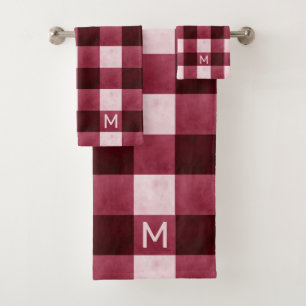 Rustic Farmhouse Burgundy Buffalo Check & Mongram