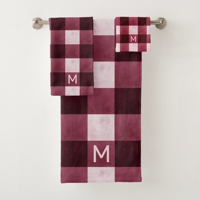 Rustic Farmhouse Burgundy Buffalo Check & Mongram (In situ)