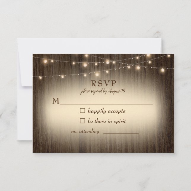 Rustic Farmhouse Twinkling Lights Wedding RSVP (Anverso)