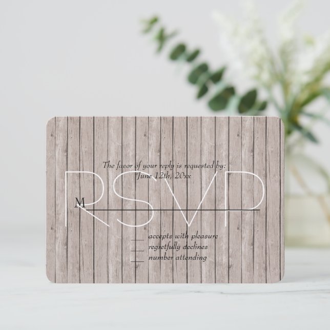 Rustic Faux Brown Wood Wedding RSVP (Anverso de pie)