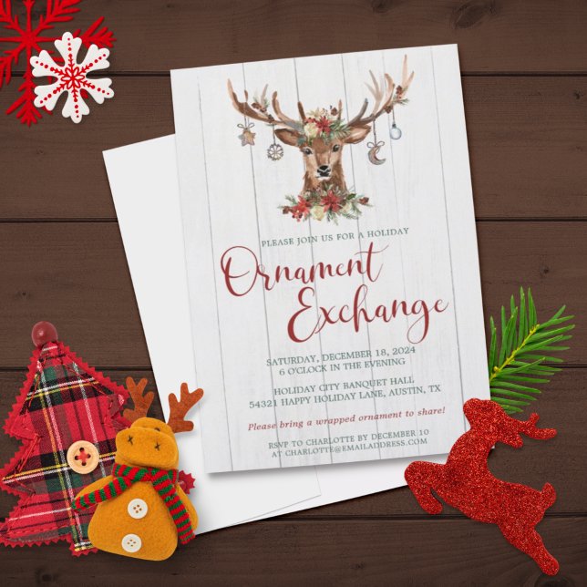 Rustic Floral Antlers Navidad Intercambio de Ornam (Subido por el creador)