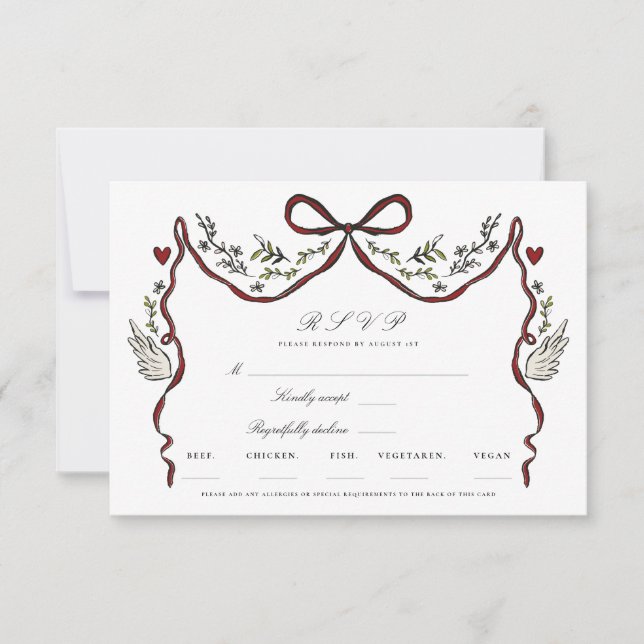 Rustic Floral Bow Wings RSVP Card (Anverso)