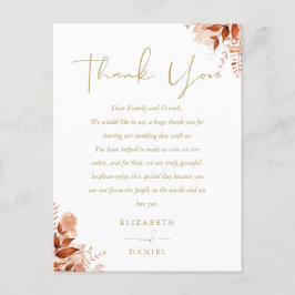 Rustic Floral Gracias Tarjeta Gold Boda Place