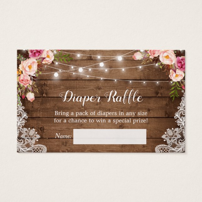 Rustic Floral String Lights Lace Diaper Raffle (Anverso)