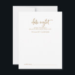 Rustic Gold Script Fecha Noche Idea Tarjeta de Con<br><div class="desc">Estas rústicas tarjetas de ideas para citas con guion dorado son la actividad perfecta para una boda rural o una ducha de novia. El diseño, sencillo y moderno, en oro y blanco, presenta una original y original caligrafía escrita a mano con un estilo contemporáneo minimalista de boho. Personalizable de cualquier...</div>