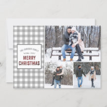 Rustic Gray Gingham Feliz Navidad