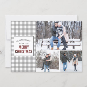 Rustic Gray Gingham Feliz Navidad