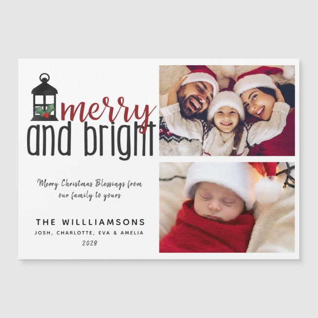 Rustic Holly Merry y Bright Two Photo Navidades (Anverso)