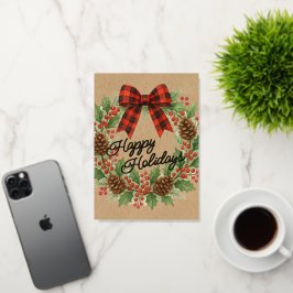 Rustic Holly Wreath Red Black Checkpoint Bow Gold