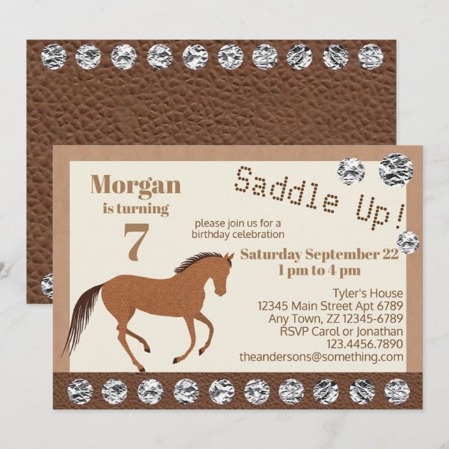 Rustic Horse Faux Leather Kids Fiesta de cumpleaño (Anverso / Reverso)