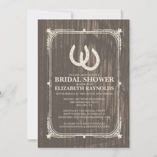 Rustic Horseshoes Bridal Shower Invitaciones (Anverso)