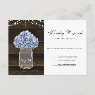 Rustic Hydrangea Mason Jar Barn Wood Wedding RSVP