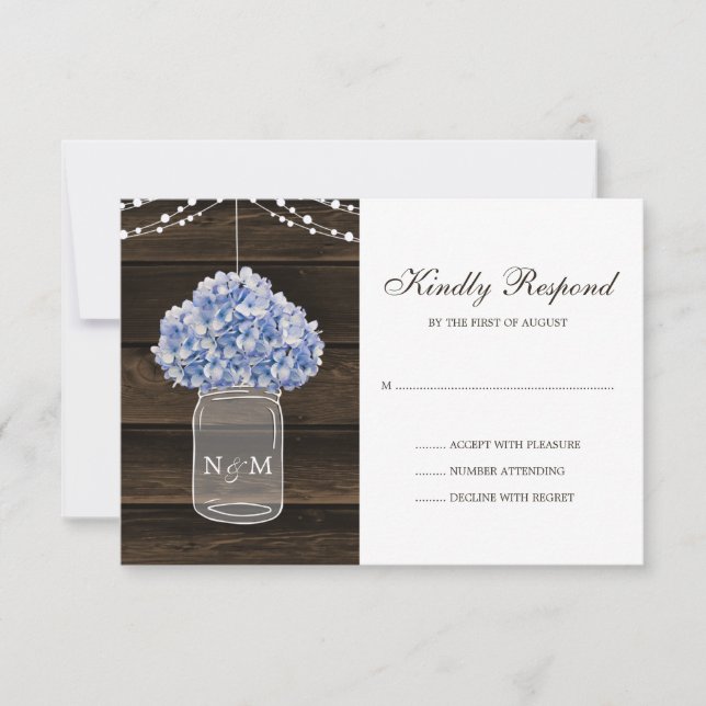 Rustic Hydrangea Mason Jar Barn Wood Wedding RSVP (Anverso)