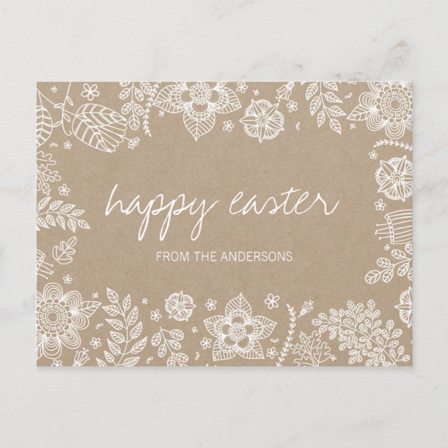 Rustic Kraft Floral feliz postal de Pascua (Anverso)