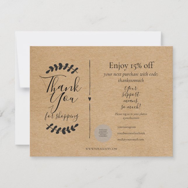Rustic Kraft Gracias Por El Descuento De Compras (Anverso)