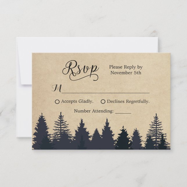 Rustic Kraft Pine Trees Boda de Invierno RSVP (Anverso)