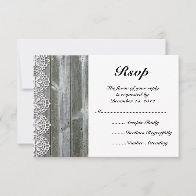 Rustic Lace and Barn Wood Wedding RSVP (Anverso)