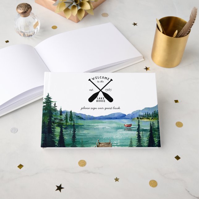Rustic Lakeside | Libro de invitados de Lake House (Anverso Abierto)