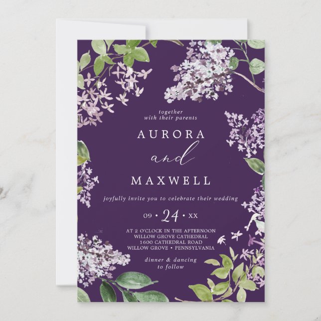 Rustic Lilac | Invitación a la boda púrpura (Anverso)