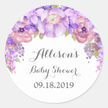 Rustic Lilac Purple Floral Etiqueta de Baby Shower