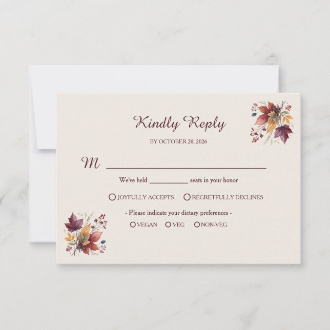 Rustic Maple Leaf Fall Wedding RSVP Card (Anverso)