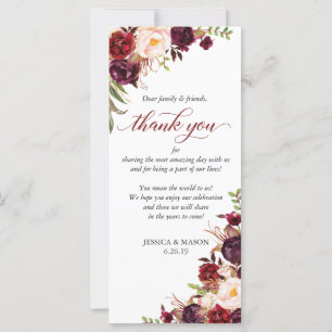 Rustic Marsala Burgundy Boda Gracias Tarjeta