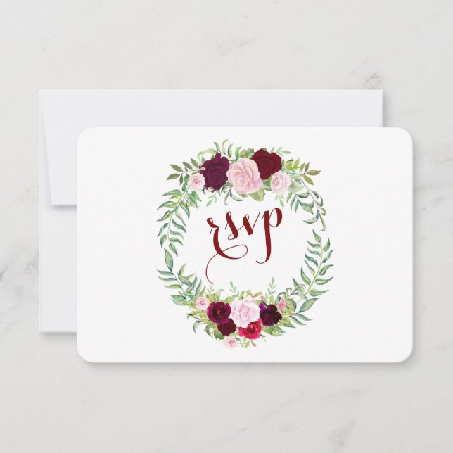 Rustic Marsala Floral Burgundy Wedding RSVP (Anverso)