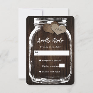 Rustic Mason Jar Barn Wood Burlap Wedding RSVP
