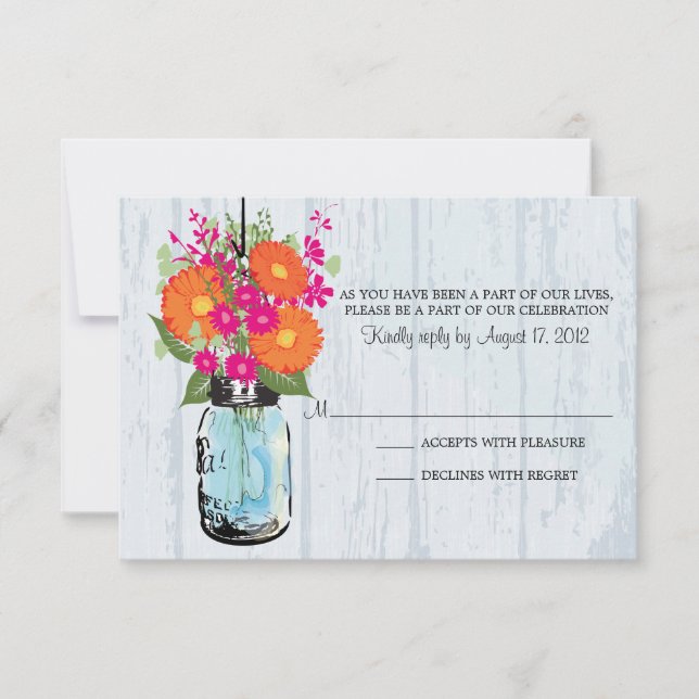 Rustic Mason Jar & Gerber Daisies RSVP (Anverso)