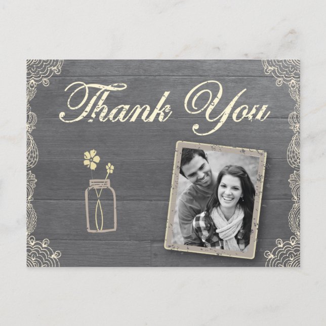 Rustic Mason Jar Gracias postales (Anverso)