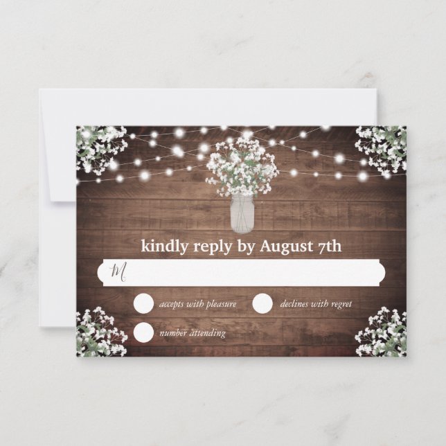 Rustic Mason Jar ilumina la tarjeta RSVP de matrim (Anverso)