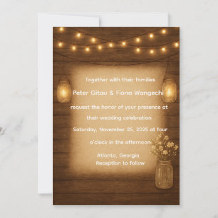 Rustic Mason Jar String ilumina la invitación a la