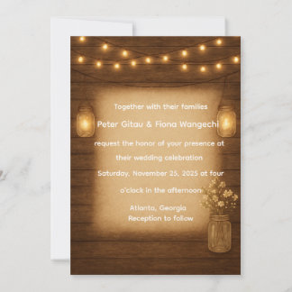Rustic Mason Jar String ilumina la invitación a la